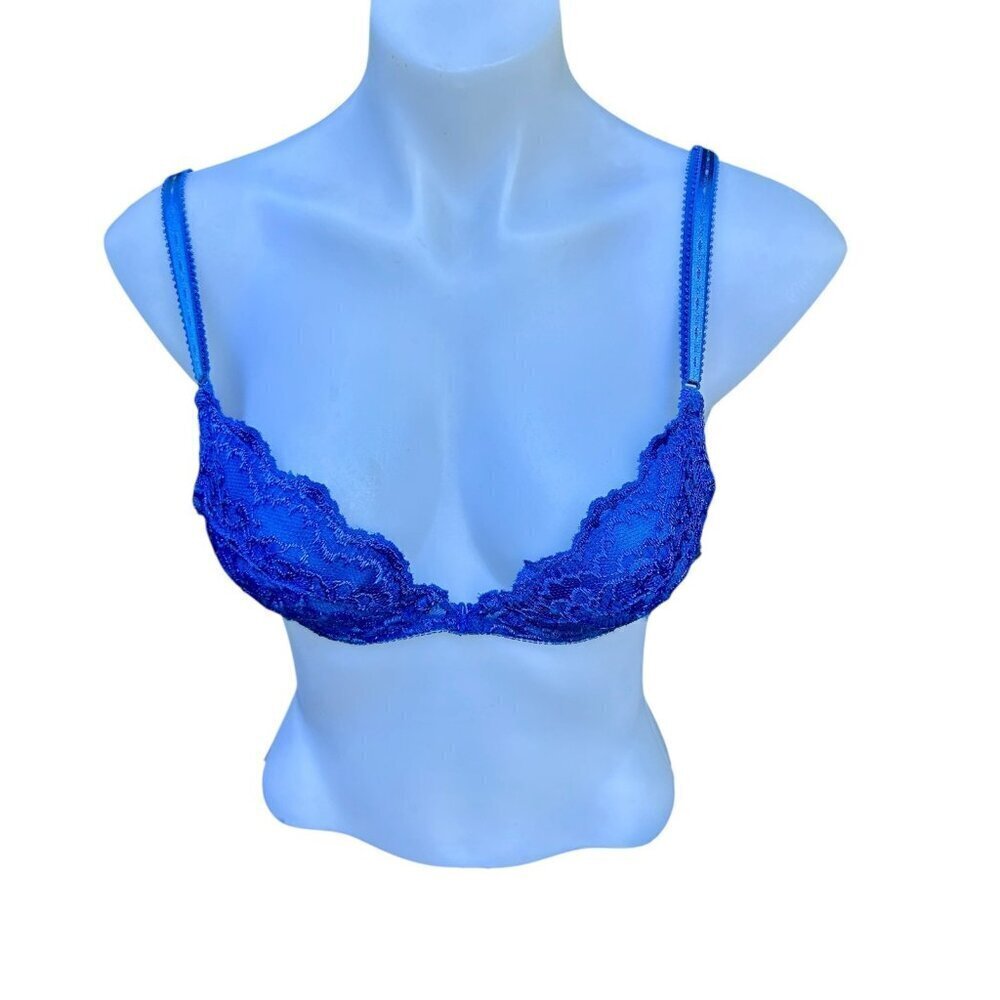 Frederick's of Hollywood Y2K Blue Push Up Demi Bra Size 34B